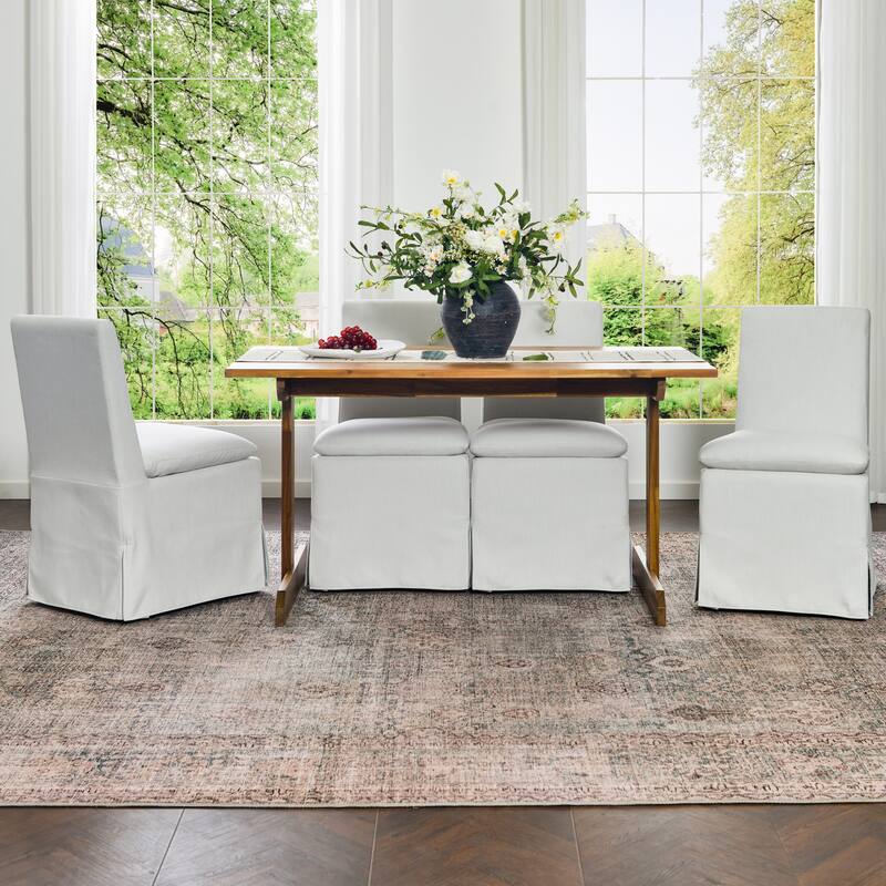 KINWELL Performance Fabric Slipcover Dining Chair Side Chair With Casters