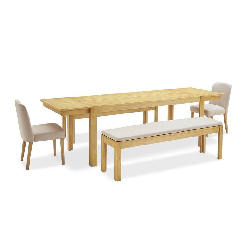 mopio Logan Upholstered Beige Dining Chair Set, Modern Farmhouse Solid Wood Dining Table Set for Dining Room Kitchen - 5 Piece Set (2 Chairs + 2 64" Bench)