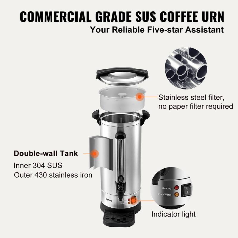 Anmytek 110 Cup Heavy Duty Commercial Grade Stainless Steel Coffee Urn Fast Brewing Keep Warm Dispenser