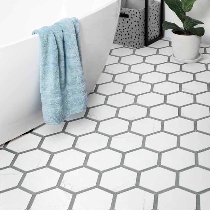 Merola Tile Marwood Panal Calacatta with Grey Picket 8-5/8" x 9-7/8" Porcelain Floor and Wall Tile