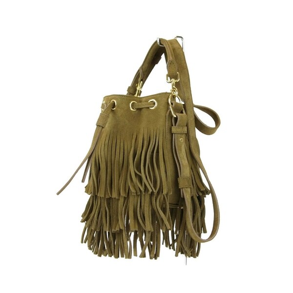 leather fringe bucket bag