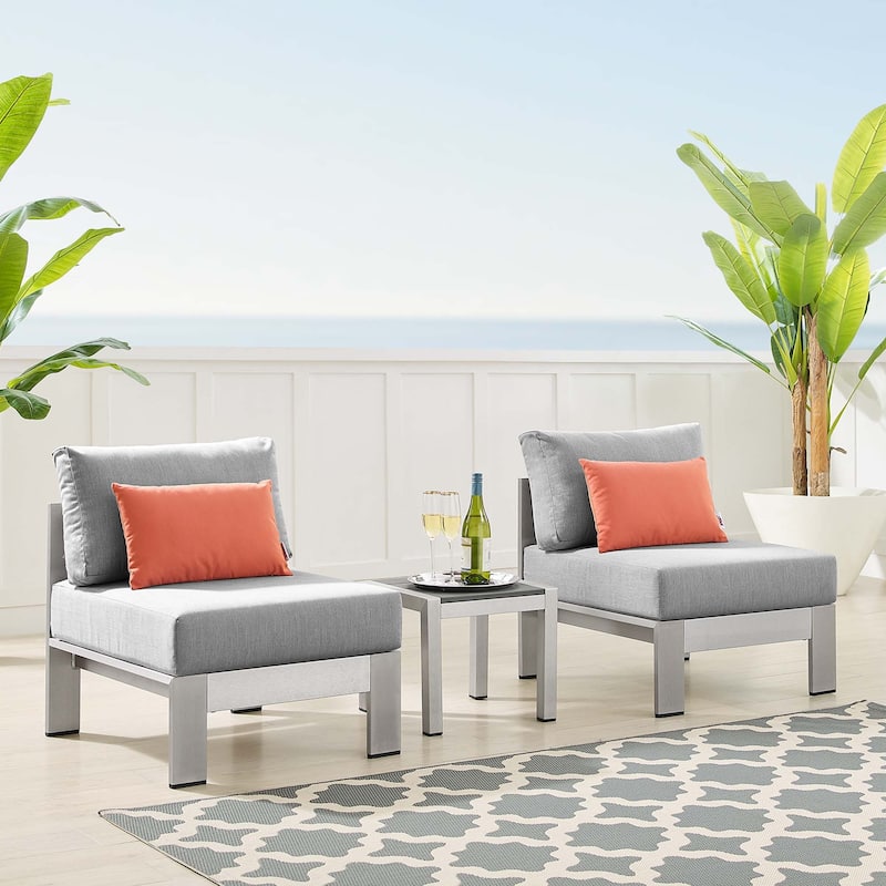 Shore Sunbrella® Fabric Aluminum Outdoor Patio Aluminum 3 Piece Outdoor Patio Set - Silver Gray