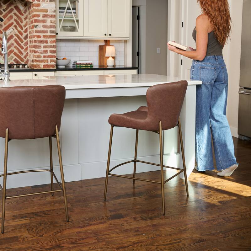 Maven Lane Naomi Metal and Vegan Leather Kitchen Dining Stool