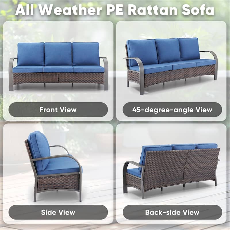 Outdoor 3 Seats Sofa with Ottoman, Club Chairs Furniture Set