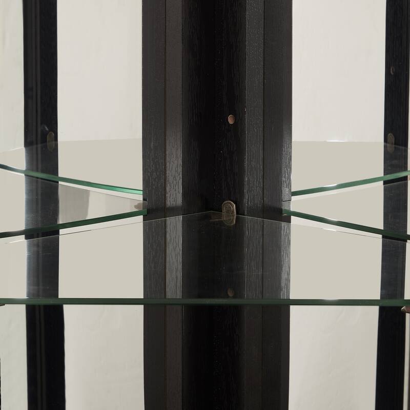 GDFStudio - Traditional Storage Corner Curio Cabinet with Lighted Glass Shelves