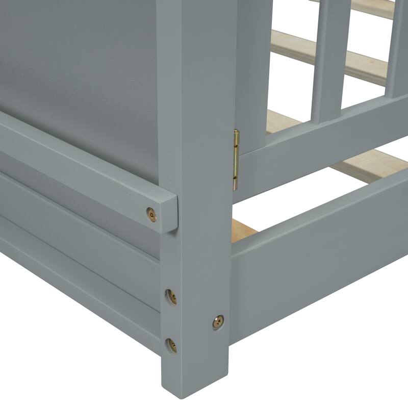 Twin size Floor Platform Bed with Built-in Book Storage Rack, Door