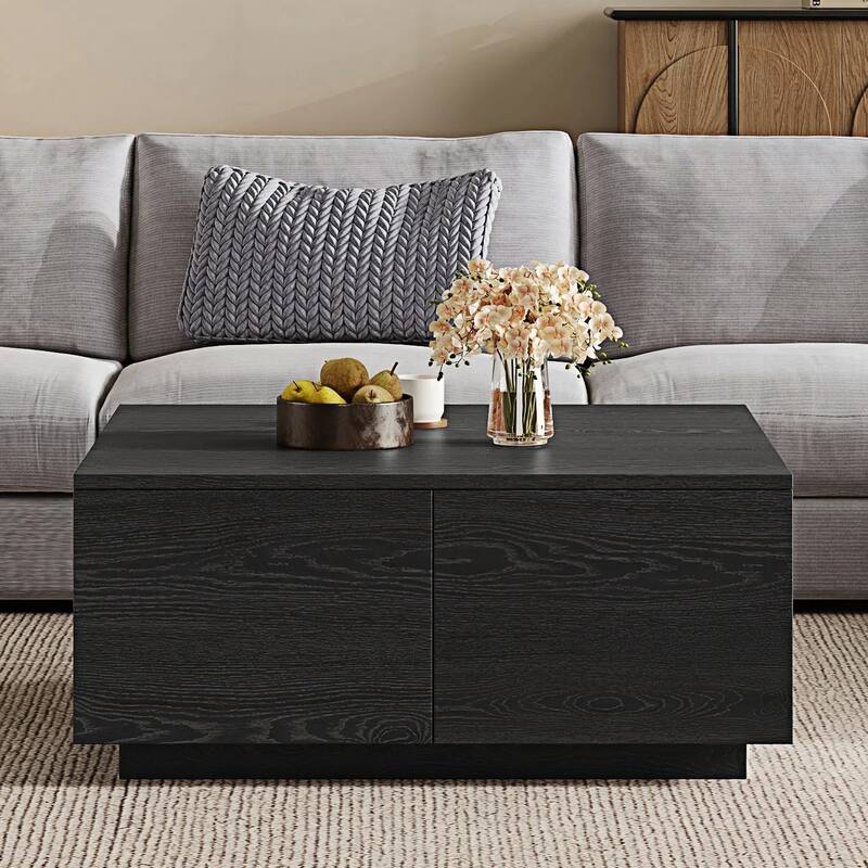 Roomfitters Square Coffee Table, Modern Wood Center Table with 4 Storage Compartments for Living Room