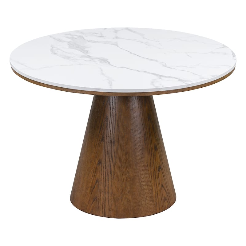 Retro Wood Round Minimalist Elegant Dining Table with Frustum Leg