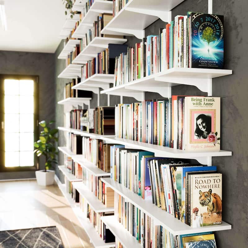 Wallniture Turin 48" Floating Bookshelves with Adjustable Brackets, Wall Shelf Unit for Living Room, Custom Tier Options, White