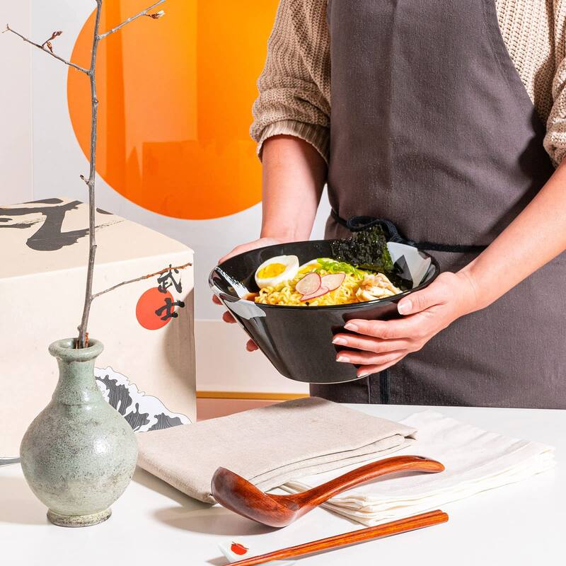 Ceramic Japanese Ramen Bowl Set, 60oz Large Ramen Bowls with Chopsticks, Spoons and Chopstick Rests Bowl Salad, Poke, Soup, Udon