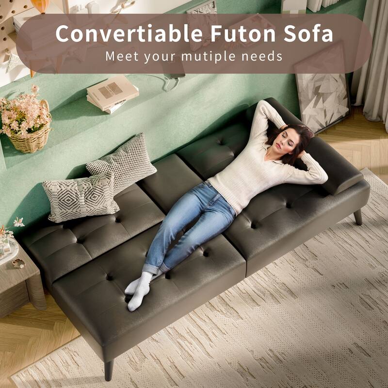 Faux Leather Tight Back Convertible Sofa Bed