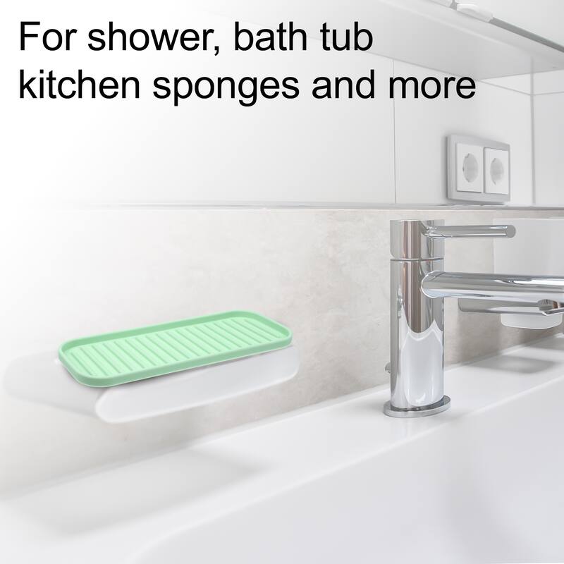 Soap Dish Keep Soap Dry for Home Bathroom Kitchen Silicone - Light Green - 23x9cm