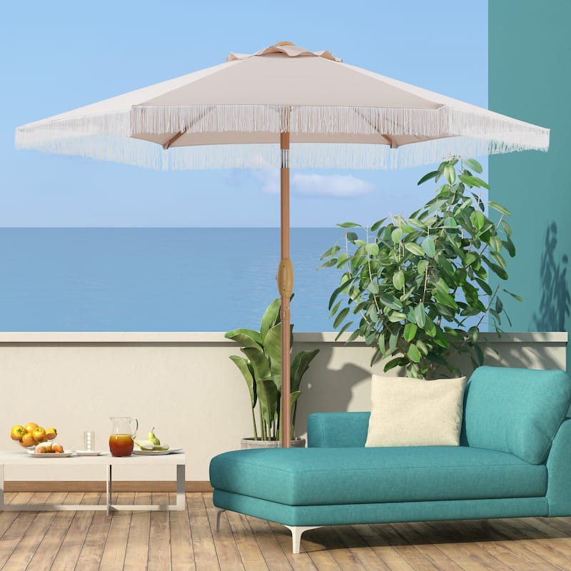 Autlaycil 7.5 ft Patio Umbrella with Fringe - Khaki