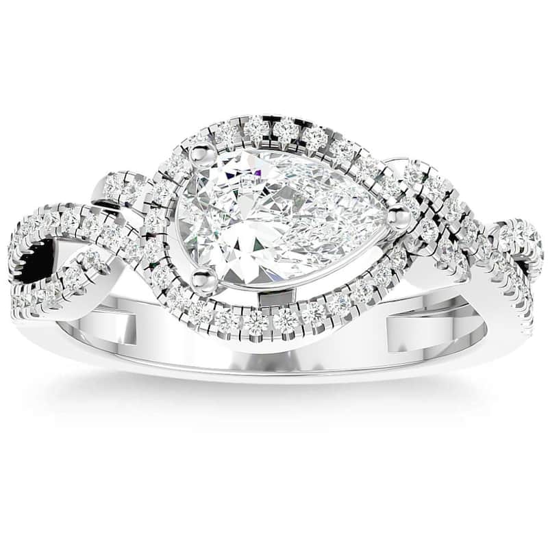 1 1/2Ct TW Pear Shape Moissanite & Diamond Engagement Ring Gold