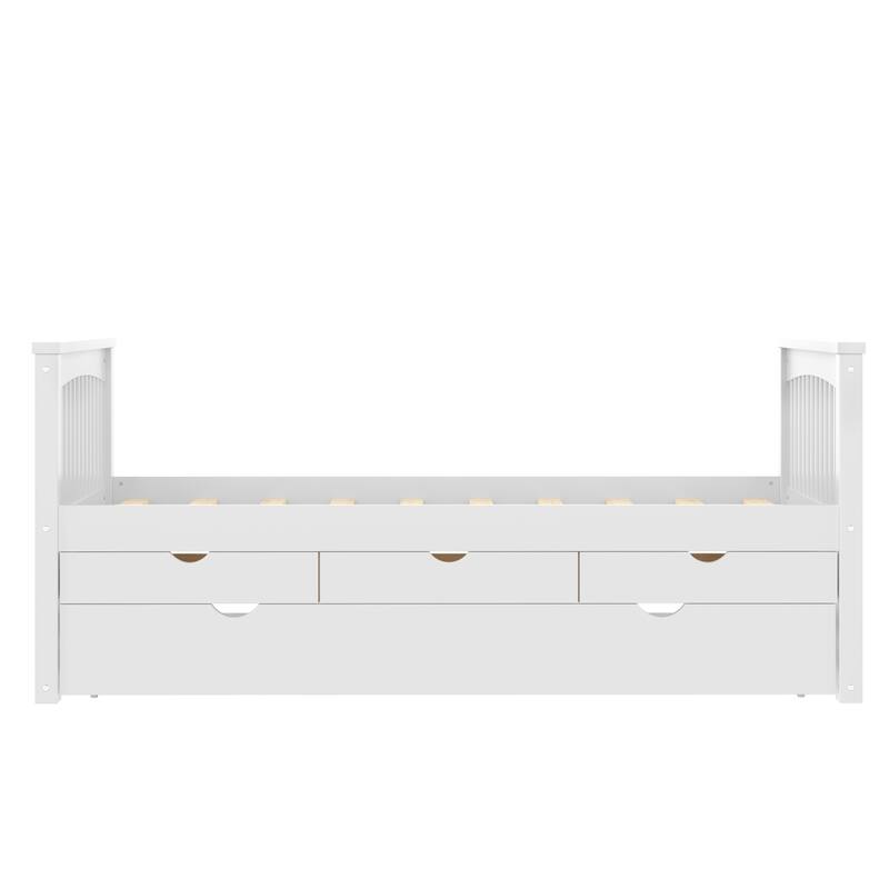 Roomfitters Platform Daybed with Trundle and Drawers, Solid Wood Bed Frame for Guest Rooms