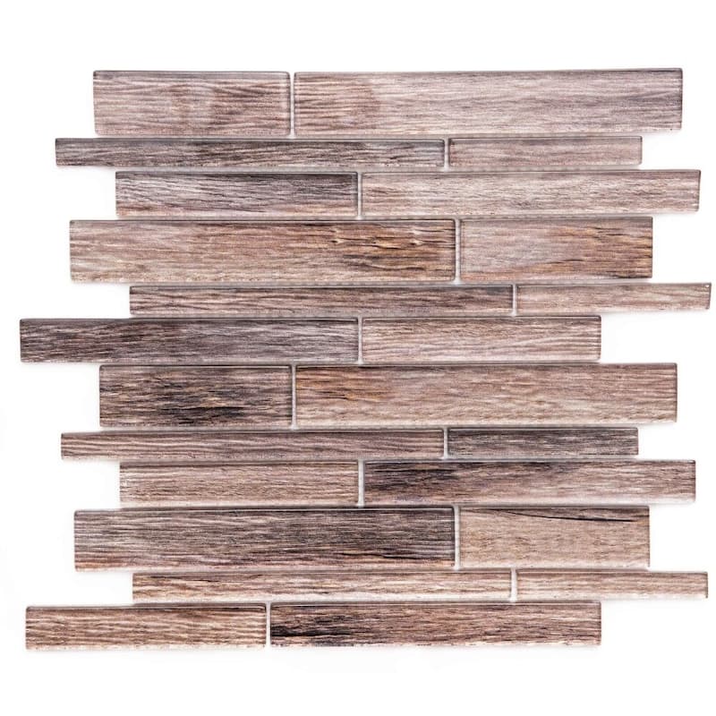 Woodland 1x3 Wood Look Glass Brick Mosaic Tile - Wall, Backsplash - 1 Sheet (1 Sq. ft.) - Maple