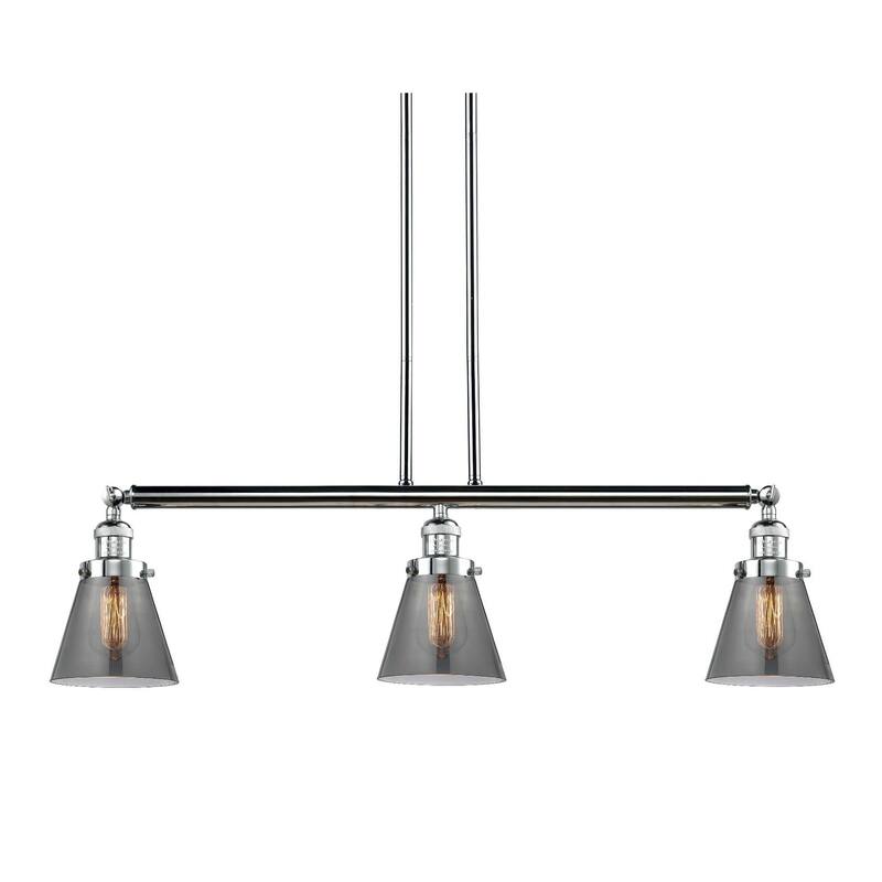 Innovations Lighting Small Cone 3 Light 39" Wide Linear Chandelier - Polished Chrome / Smoked