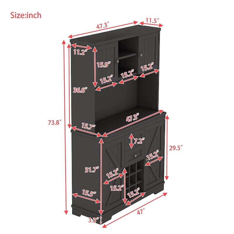 Coffee Bar Cabinet Kitchen Cabinet with Storage, Farmhouse Wine Cabinet with Drawers shelves and cabinets