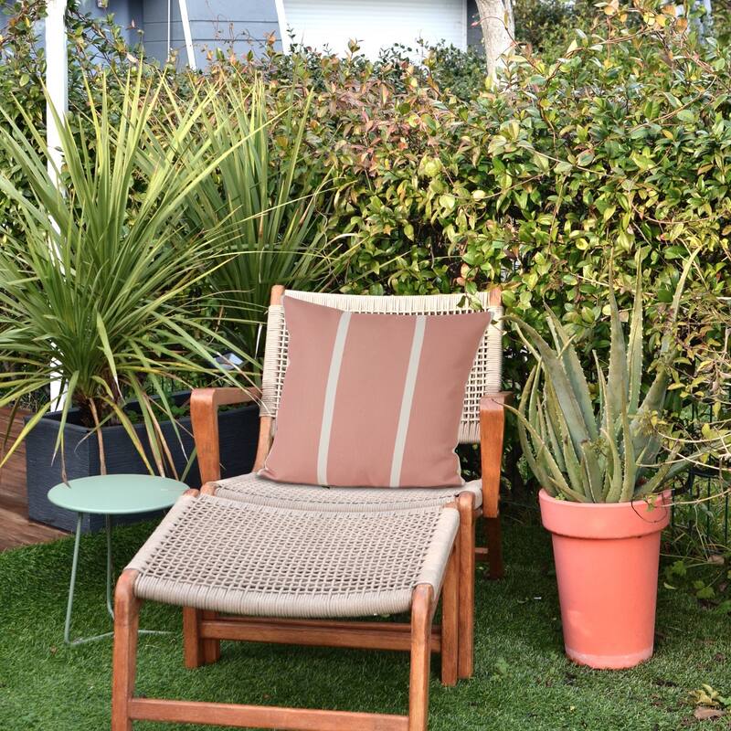 Handwoven Striped Outdoor Square Throw Pillow Cover - 20" - Pink and Cream