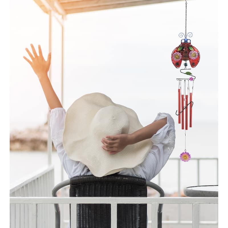CoTa Global Ladybug Wind Chime – Handmade Glass and Metal Chime - 33.5 Inch