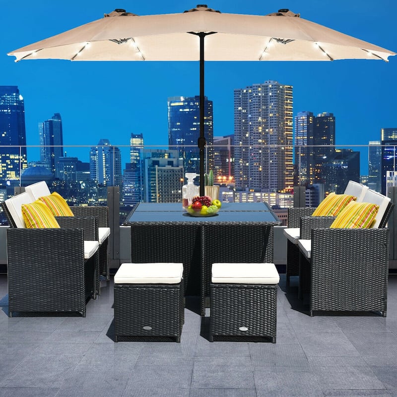 15 Ft Patio LED Crank Solar Powered 36 Lights Umbrella - 15 Ft x 8 Ft (W x H)