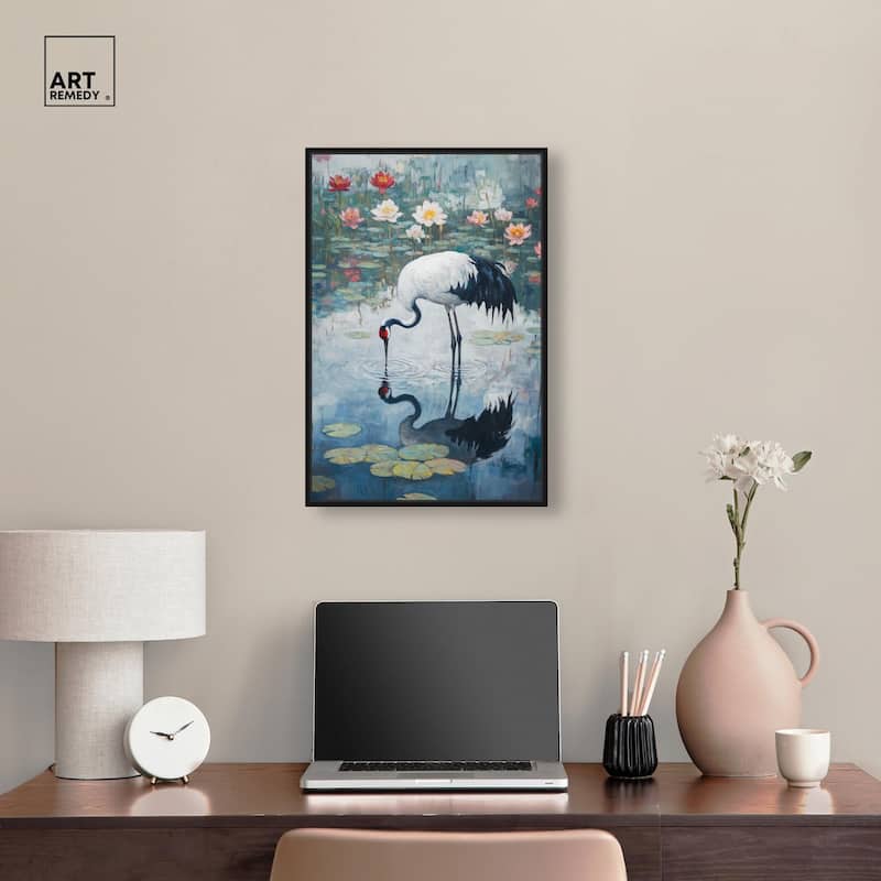 Crane in Lilies Canvas by Art Remedy