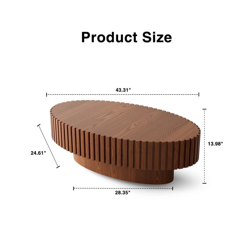 Modern Oval Coffee Table Stylish Coffee Table Olive Shaped Coffee Table with Handmade Relief and Base, for Living Room