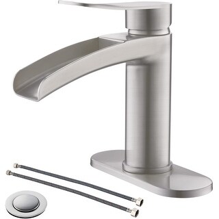 Waterfall Bathroom Sink Faucet Single Handle, with 4-Inch Deck Plate & Metal Pop Up Drain Assembly by phiestina