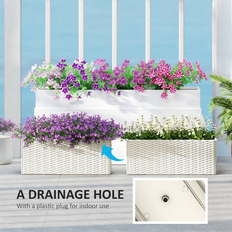 Set of 2 Wall Mounted Rattan Style Planters for Balcony Patio and Garden Hanging Flower Boxes - 19.7" L x 7.5" W x 7.5" H