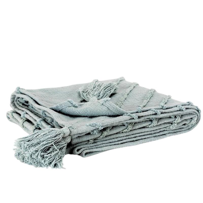 HomeRoots 50" X 60" Aqua Cotton Woven Geometric Throw Blanket with Tassels