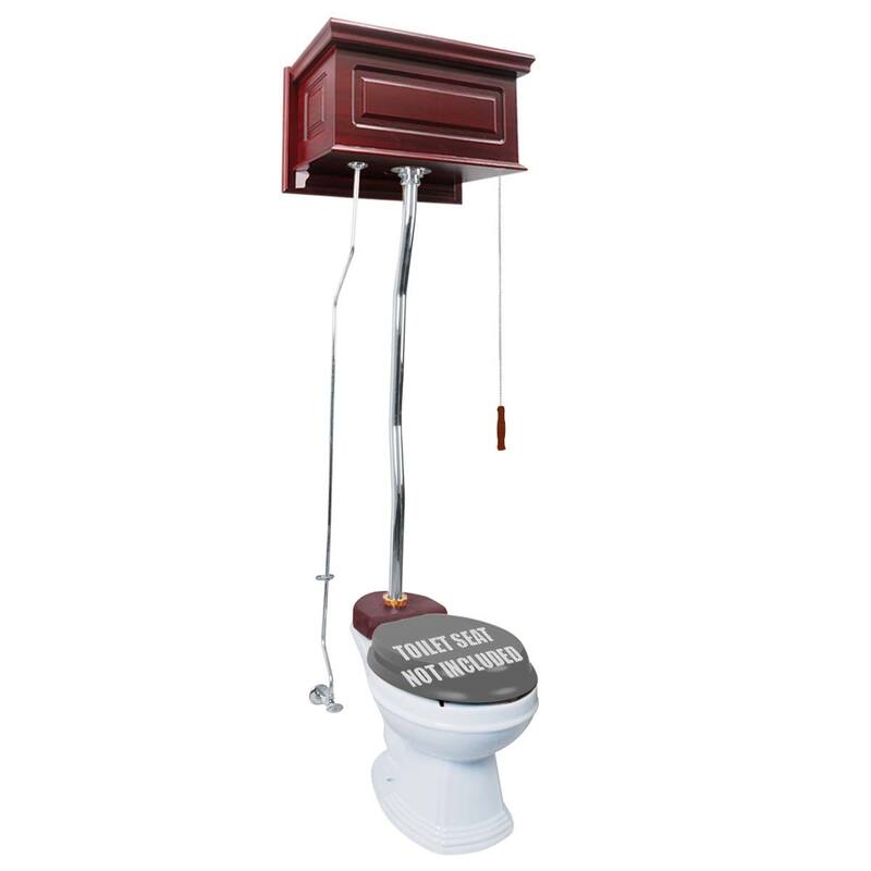 High Tank Toilet - Cherry Raised Tank, and Elongated White Bowl Chrome Plated Z Pipes Renovators Supply