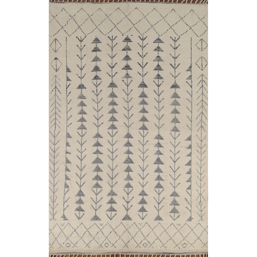 Ivory Moroccan Area Rug Handmade Geometric Wool Carpet - 5'11"x 9'10"