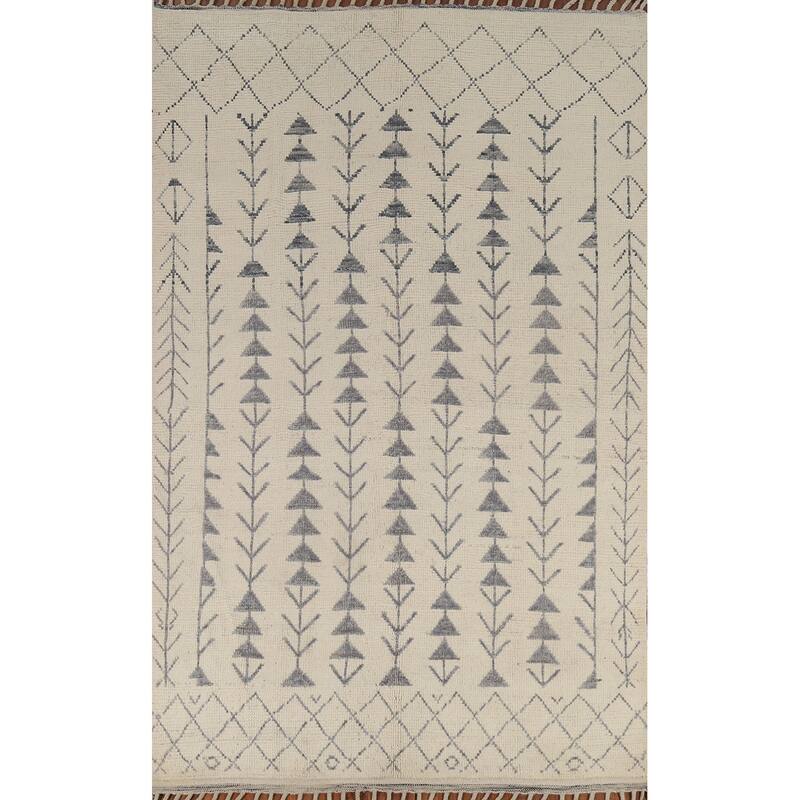 Ivory Moroccan Area Rug Handmade Geometric Wool Carpet - 5'11"x 9'10"