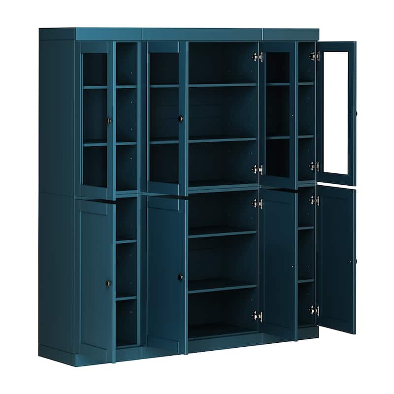 Palace Imports 100% Solid Wood 65" Pantry Cabinet with Clear Glass, Shaker Doors and Adjustable Shelves