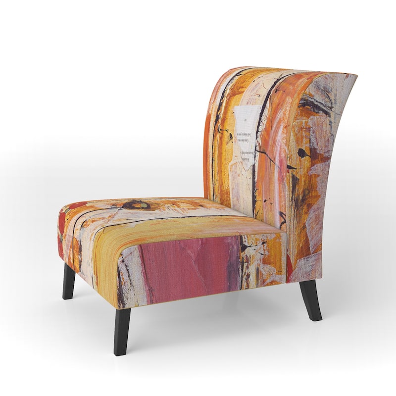Designart "Orange Glam Natural Wood" Upholstered Traditional Accent Chair - Arm Chair - Slipper Chair