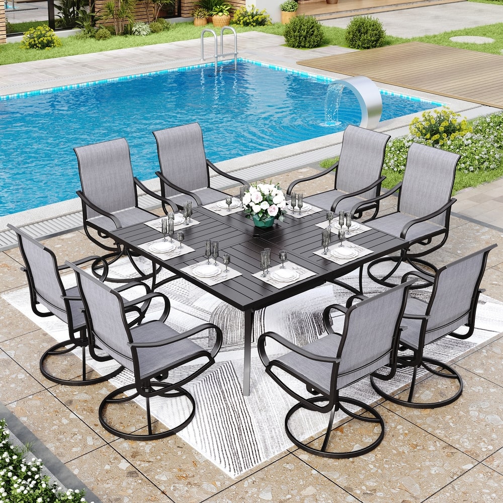 MAISON ARTS 9 Pieces Patio Dining Set, 60 Inch Square Metal Table and Sling Dining Chairs