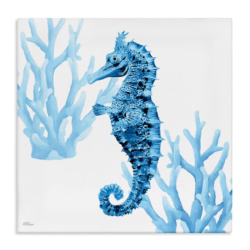 Stupell Blue Tone Seahorse & Coral Canvas Wall Art Design By Cat Thurman Designs - 36 x 36