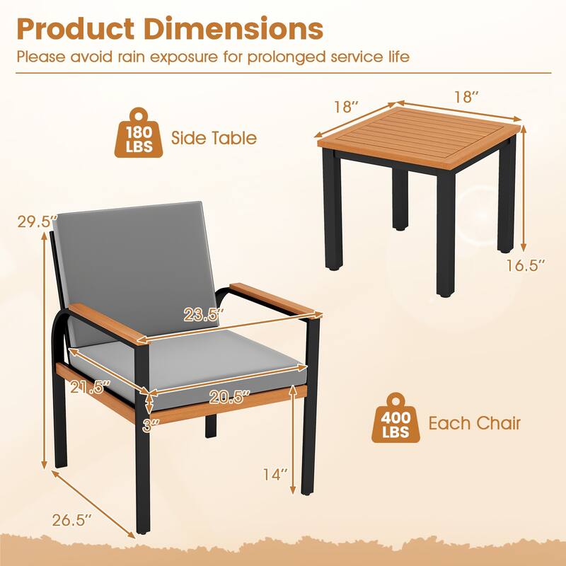 Gymax 3 Pieces Patio Furniture Set Outdoor Bistro Conversation Set w/