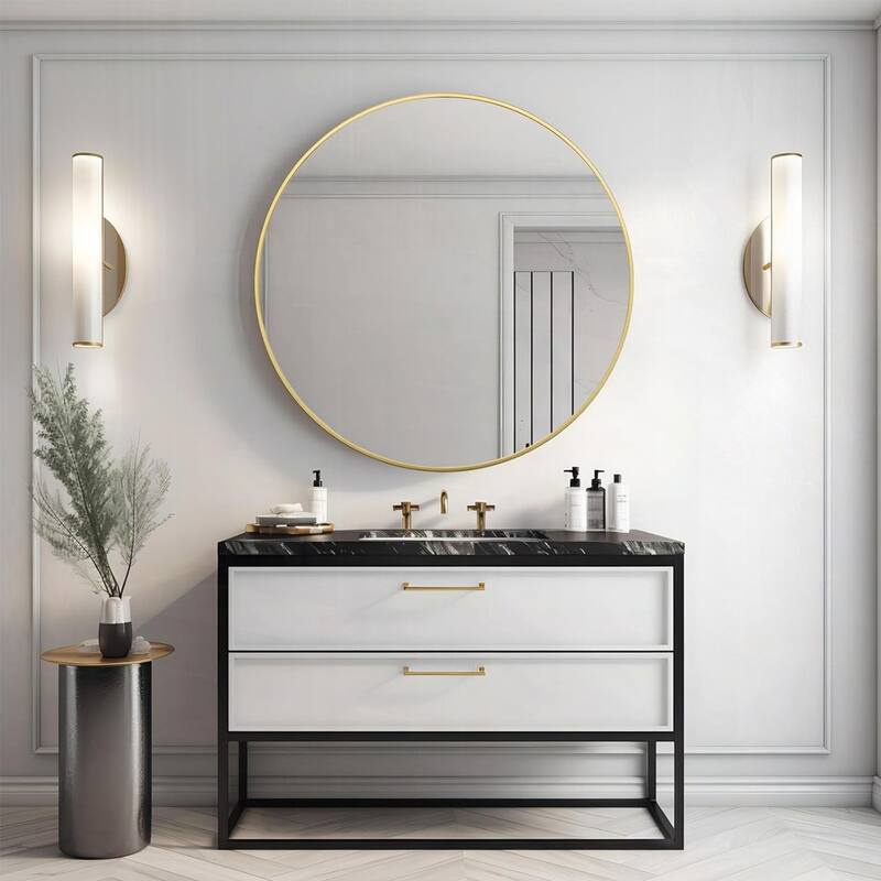 Metal Framed Round Bathrrom Mirror - 42 Inch Gold Round