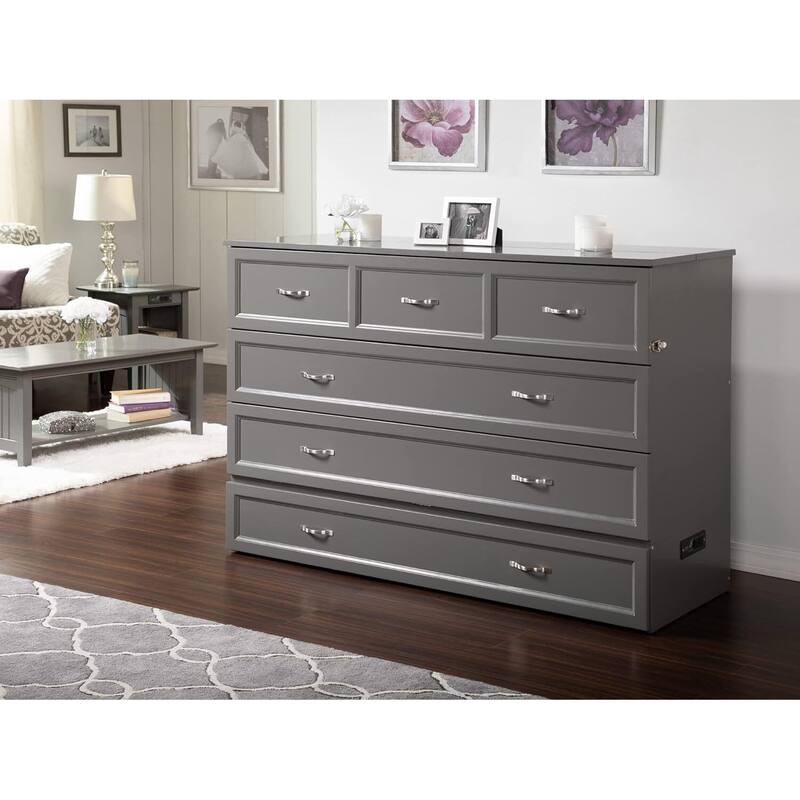 Murphy Bed Chest with Charging Station - Space Saving Fold Out Bed - Modern Grey Storage Furniture