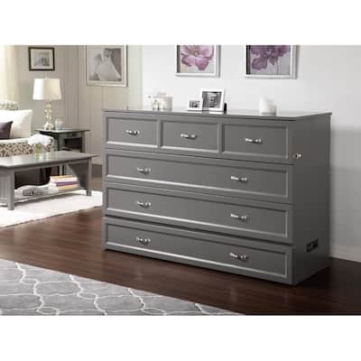 Murphy Bed Chest with Charging Station - Space Saving Fold Out Bed - Modern Grey Storage Furniture