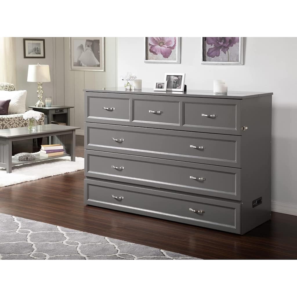 Murphy Bed Chest with Charging Station - Space Saving Fold Out Bed - Modern Grey Storage Furniture