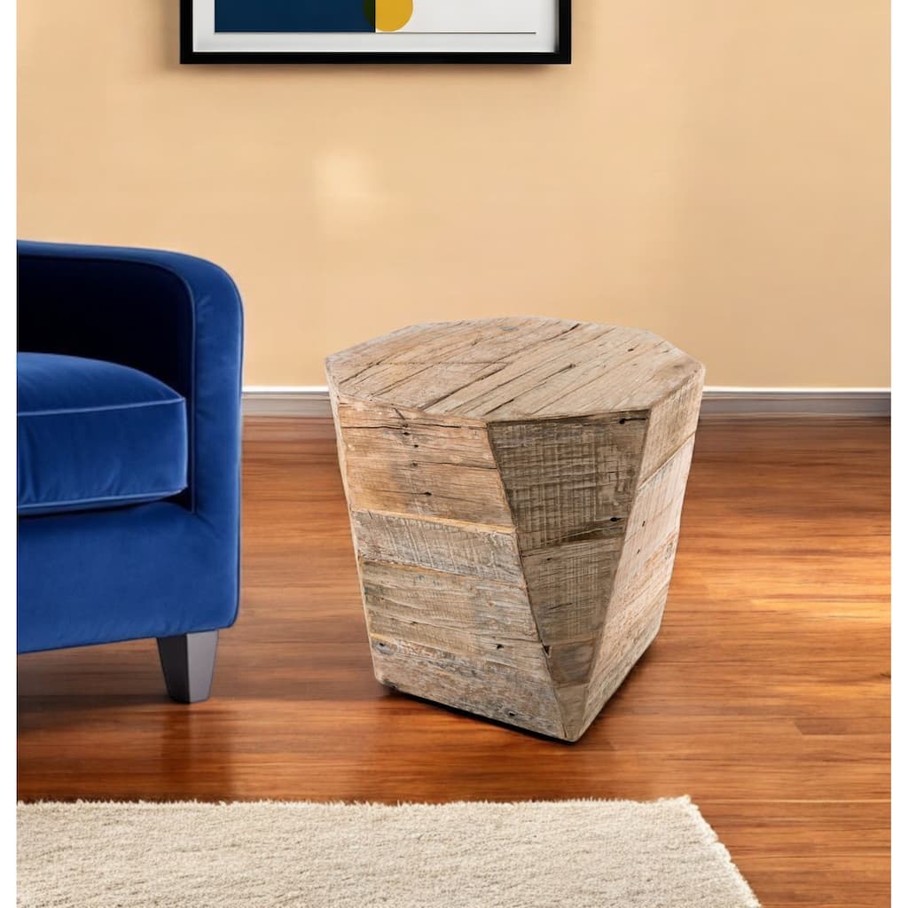 HomeRoots 20" Brown Distressed Solid Wood Hexagonal Top Table - 21' X '20' X '21