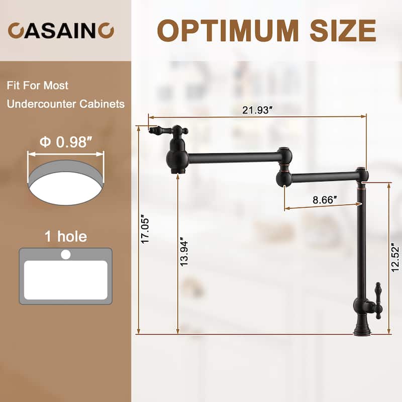 Vintage Deck Mount Pot Filler Kitchen Faucet, with Folding Stretchable Double Joint Swing Arms