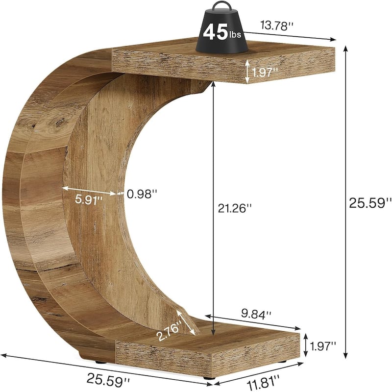 C-Shaped End Table, Wood Side Table for Couch Sofa Living Room