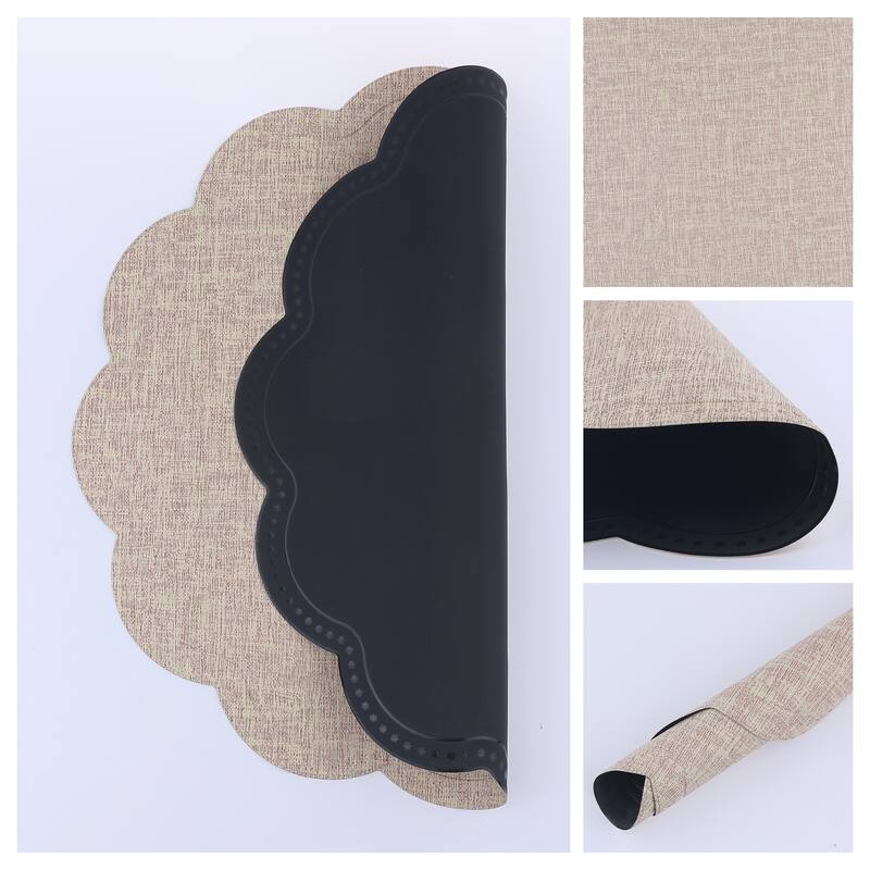 Placemats Set of 6 Flower Placemats for Kitchen Dining Table Decor Heat Resistant Table Placemats Wipeable Table Mat - 15*15in - Beige