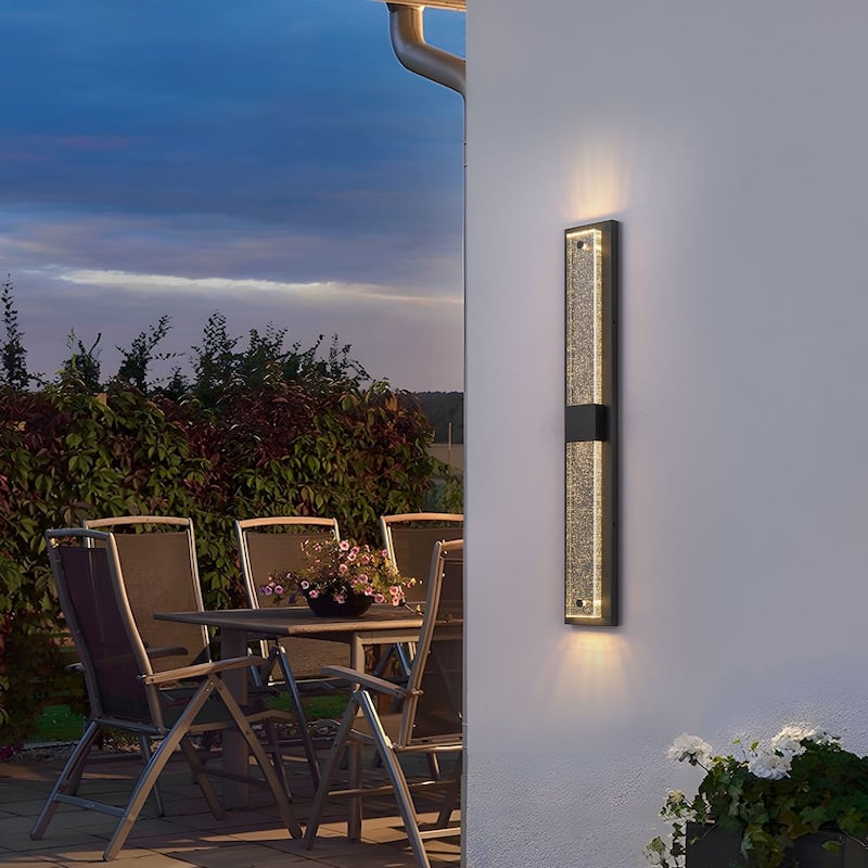2-Light 31" Outdoor Linear Integrated LED Wall Sconce with Crystal Bulbble Glass - H31.5" x W4.7" x D2"