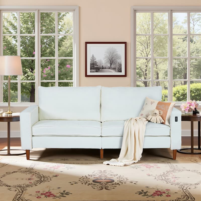 Modern 82.68 " Chenille Upholstered Sofa Loveseat Sofa with USB Ports for Living Space - Beige