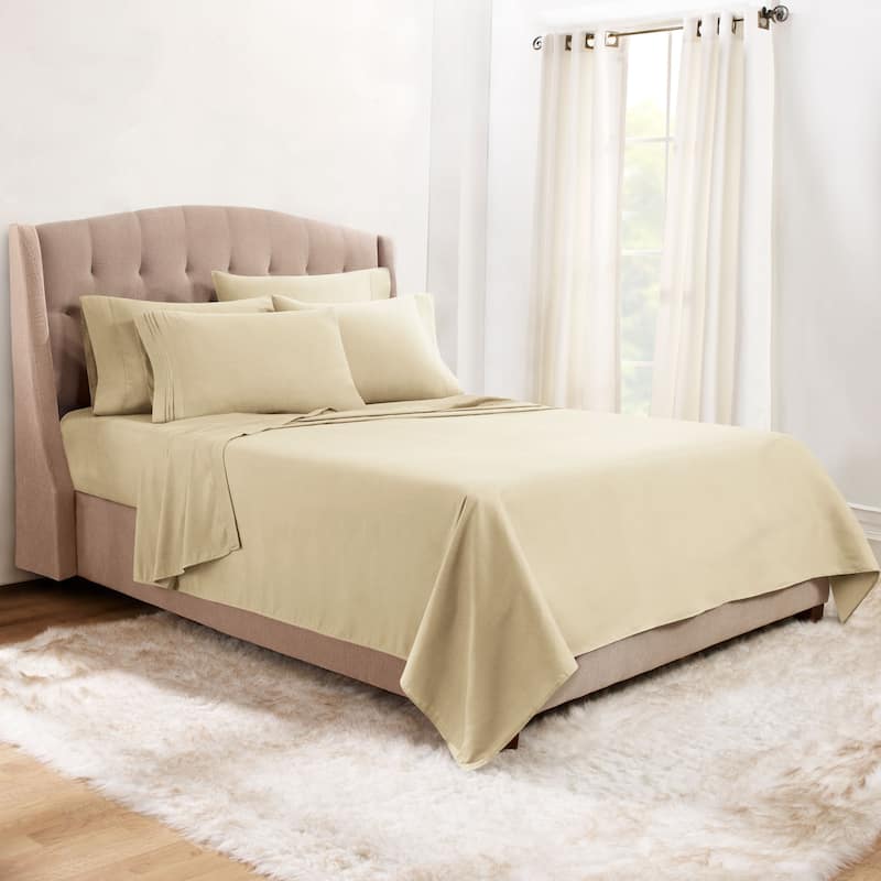 Empyrean Hotel Luxury 6 Piece Sheet Set - Super Soft Bedding Sheets & Pillowcases - Twin - Beige Cream