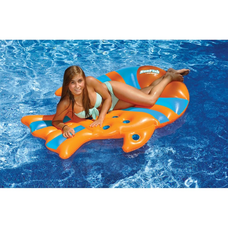 60.5" Inflatable Orange and Blue Sun Fish Swimming Pool Floating Raft
